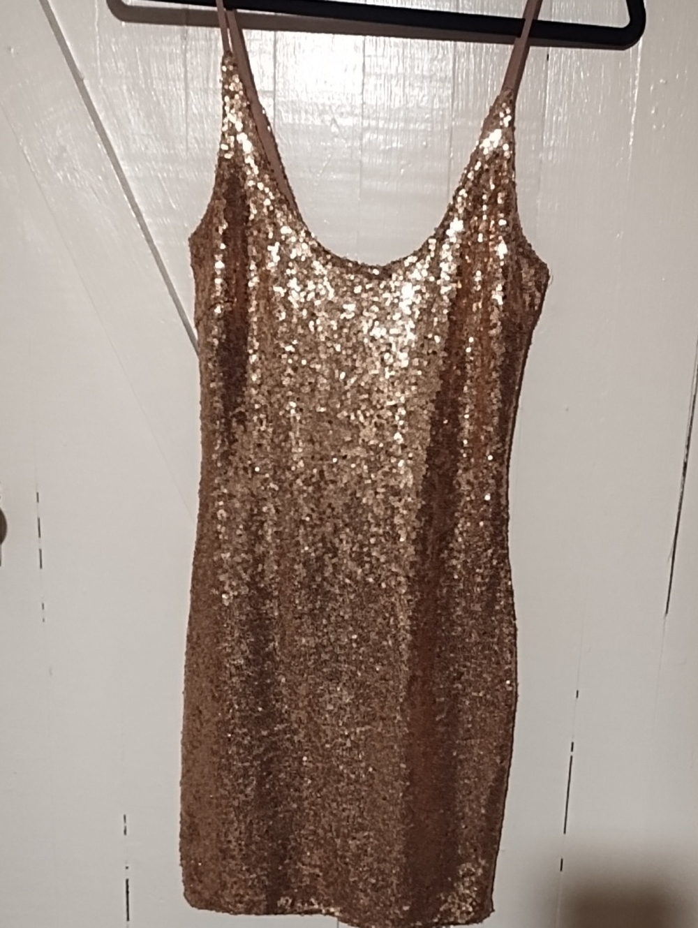 Fashion Nova Rose Gold Sequin Mini Slip Dress EUC Small And Gorgeous.